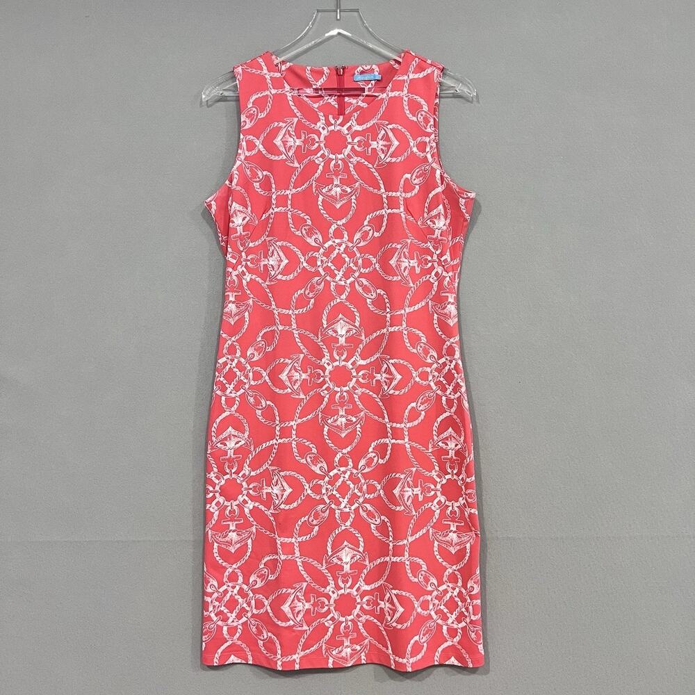 J.McLaughlin Dress Medium Orange Nautical Print Sleeveless Catalina Cloth